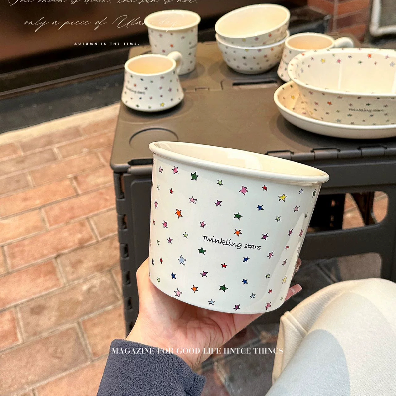 露思同款星星餐具高颜值早餐盘子陶瓷碗串串爆米花桶水果碗泡面碗