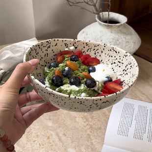 北欧泼墨陶瓷面碗异形ins沙拉汤面大碗盘家用釉下彩墨点艺术餐具