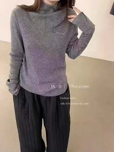 欧洲站2025冬季新款高领一根筋字母刺绣贝壳扣打底针织衫上衣女潮