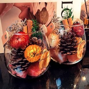 创意香薰扩香石水晶石天然香薰精油松果干花装饰透明花瓶香氛摆件