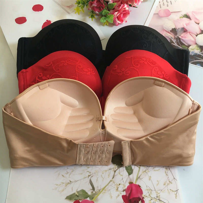 婚纱礼服半杯文胸本命年聚拢胸小胸罩裹胸隐形性感无肩带内衣女薄