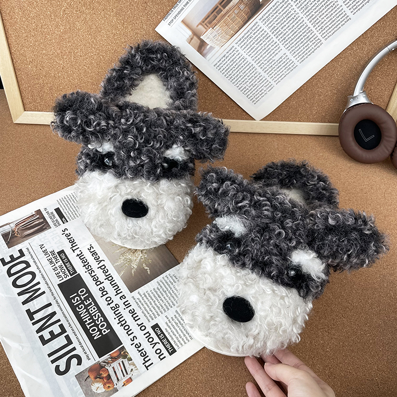 荣耀鹿雪纳瑞小狗棉拖鞋女保暖