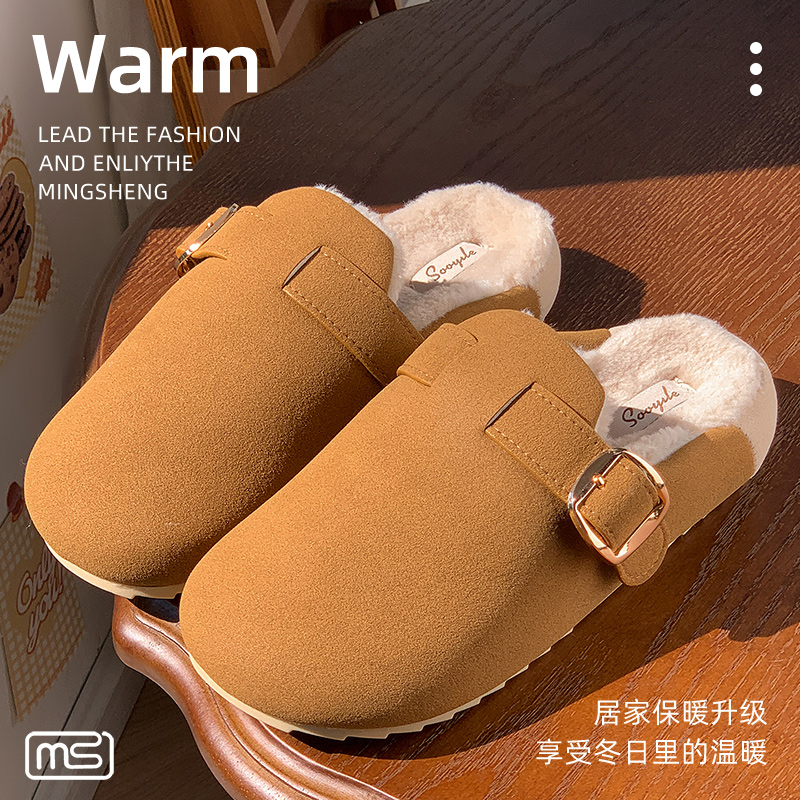 荣耀鹿冬季加绒博肯棉拖鞋女外穿