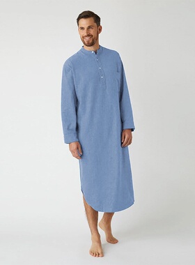 跨境速卖通欧美时尚睡袍长袖纽扣纯色印花衬衫穆斯林男士长袍