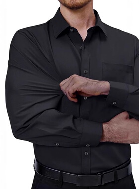 亚马逊系扣四面弹衬衫男正装衬衫长袖纯色衬衫商务休闲男士衬衫