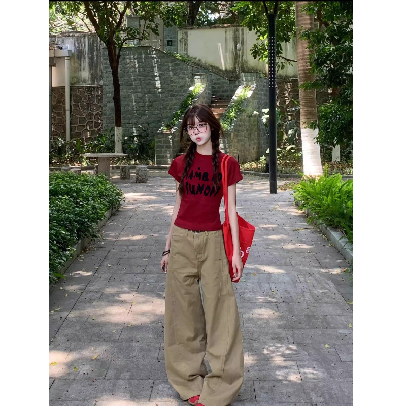 知名度SHOP 酒红色显白字母印花正肩短袖T恤女夏季修身显瘦上衣潮,女装/女士精品,T恤,淘宝优惠券,粉丝福利购,淘宝优惠卷