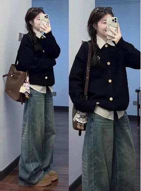 假两件衬衫polo领毛衣女外套秋冬