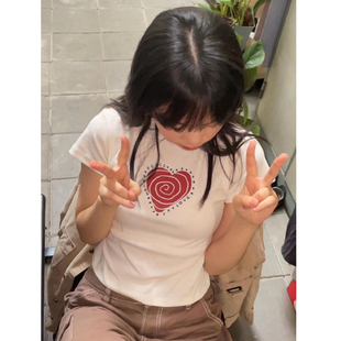 知名度SHOP 白色正肩圆领纯棉短袖T恤女夏季修身显瘦甜辣短款上衣