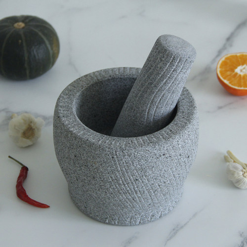 青石复古雕刻石臼捣蒜器