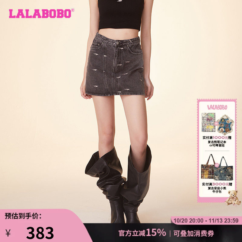 LALABOBO满印复古风牛仔半裙