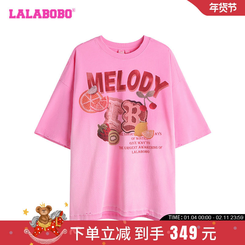 LALABOBO24年秋季T恤女短袖新款宽松独特高级洋气上衣LBDC-WSDT11