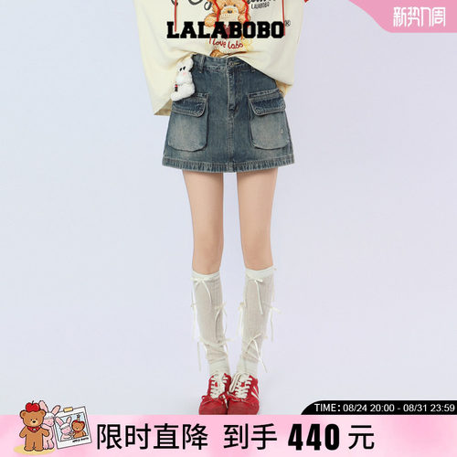 A字裙可爱玩偶复古水洗牛仔短裙