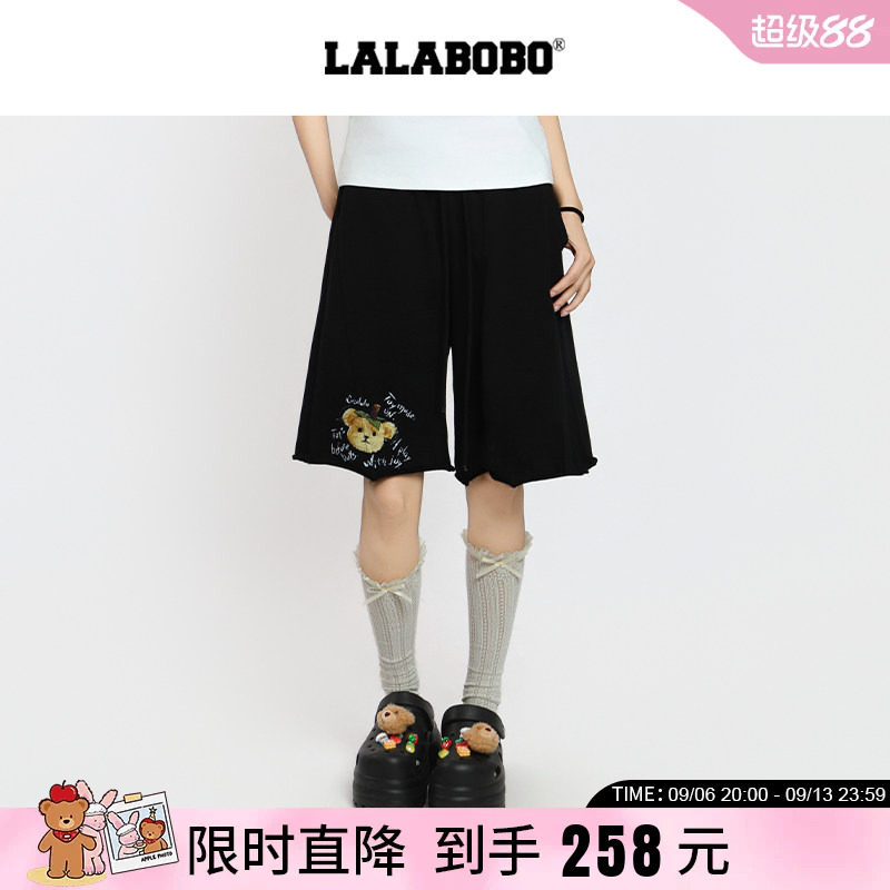 复古熊印花直筒宽松慵懒休闲短裤
