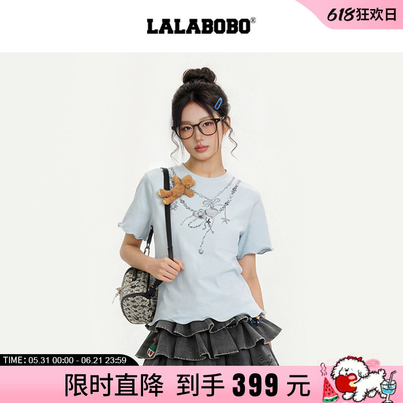 【商场同款】LALABOBO26年春新款正肩短袖原创3D印花修身T恤