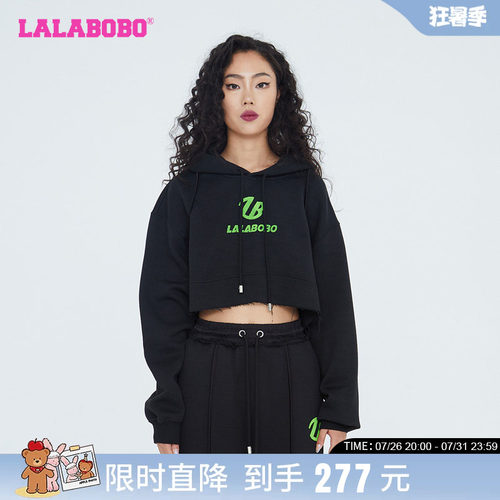 LALABOBO早秋新品潮流金属荆棘熊抽绳套头连帽卫衣女|LBCC-WSTS38