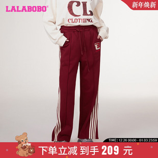 WXZC29 LBCC LALABOBO新春龙年红色加绒美式 复古运动学院风休闲裤
