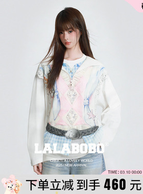 【商场同款】LALABOBO26年春新款长袖T恤女美式立体印花圆领卫衣