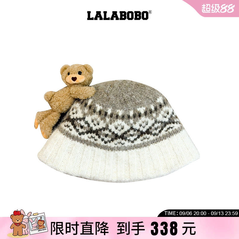 LABO立体熊费尔岛针织帽子