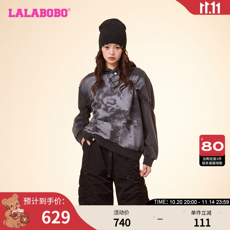 LALABOBO复古休闲连帽卫衣