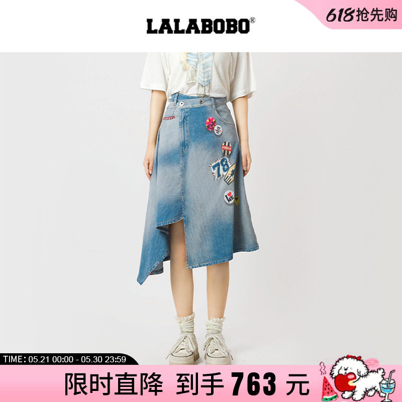 【视错系列】LALABOBO26年新款短裙印花不规则下摆a字牛仔半身裙