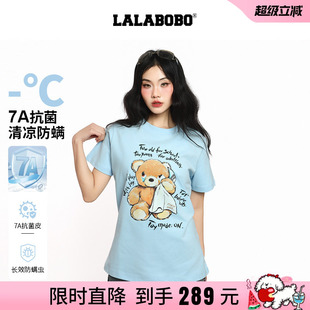 【伤心熊】LALABOBO26年夏新款正肩显瘦短袖可爱涂鸦印花凉感T恤