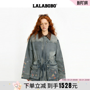 收腰廓形夹克贴纸印花翻领牛仔外套 LALABOBO26年新款 商场同款