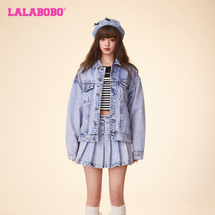 LALABOBO24春宽松休闲复古风牛仔衣翻领纯棉夹克外套LBDA WSJW11