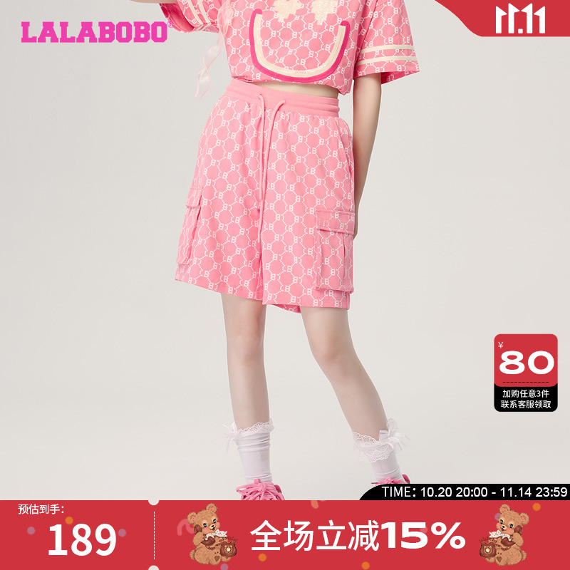 LABO复古老花运动休闲阔腿短裤