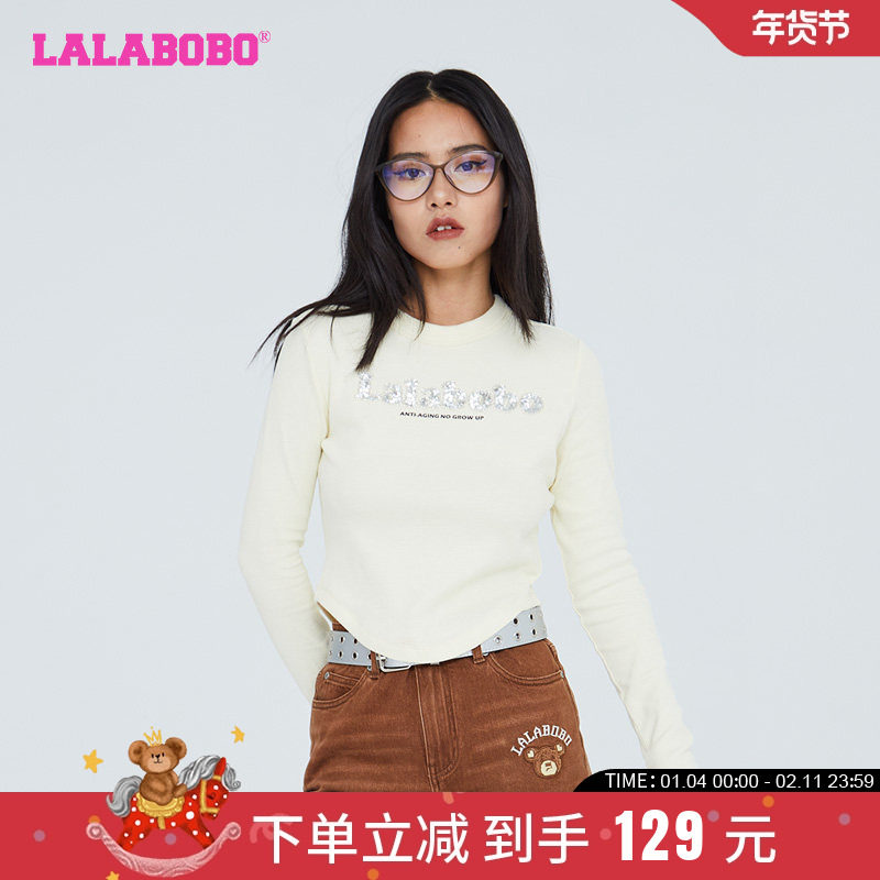LALABOBO早秋新品潮流百搭金属荆棘熊圆领长袖T恤女|LBCC-WSDT28