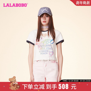 LBDA T恤 WSDT25 LALABOBO春新爱心字母撞色印花圆领短袖 亭驿同款