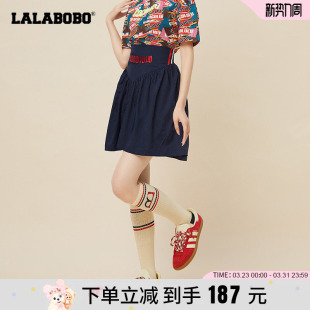 LALABOBO2024夏新高腰短裙甜辣学院风百褶a字半裙 设计师潮牌