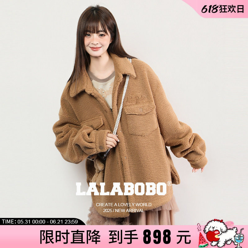 【商场同款】LALABOBO25年冬新款羊羔毛上衣女可爱玩偶熊毛绒外套
