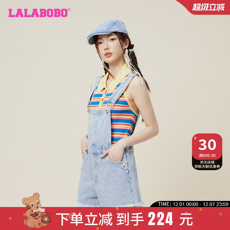 甜系夏日海滨浅蓝牛仔背带短裤女