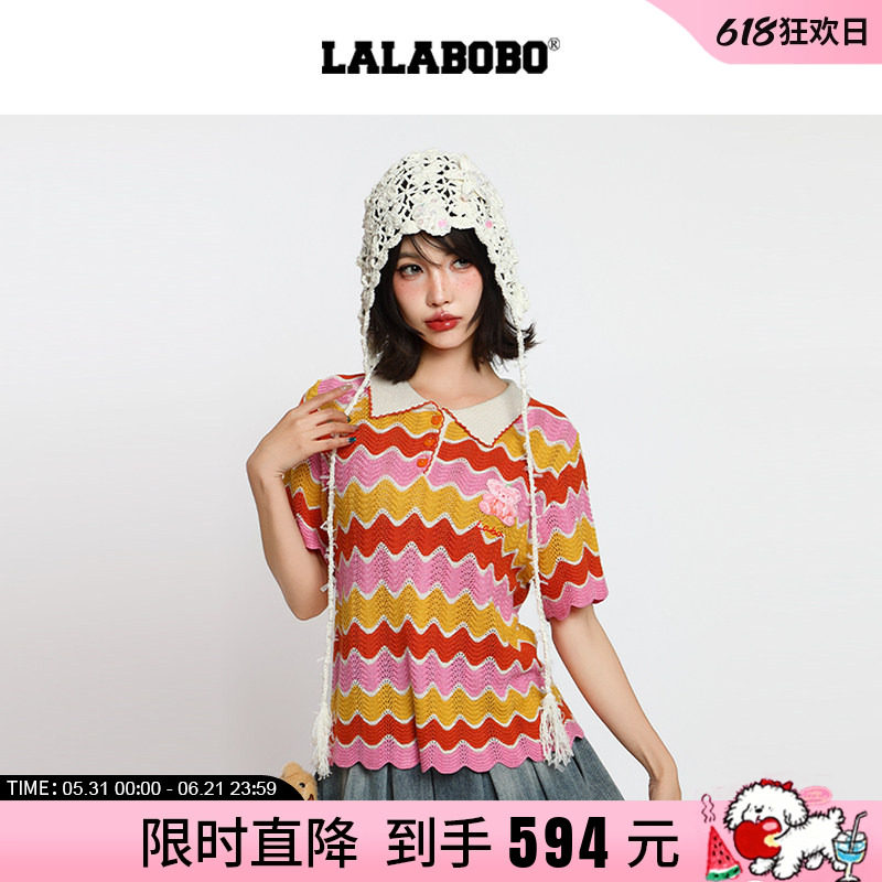 LABO波浪纹毛织polo领短袖T
