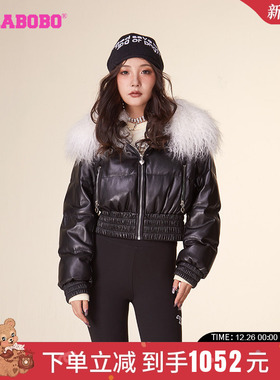 【钟雯冠同款】[蛋白皮]LALABOBO冬保暖棉服上衣毛领皮面羽绒服