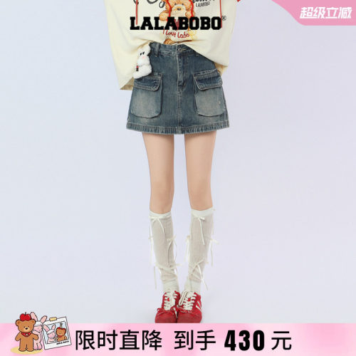 A字裙可爱玩偶复古水洗牛仔短裙