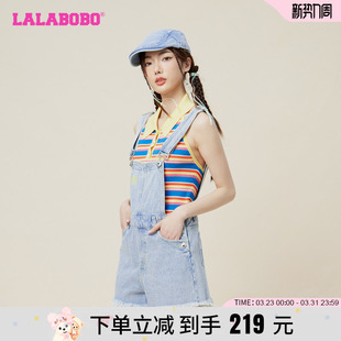甜系夏日海滨浅蓝牛仔背带短裤 LALABOBO2024夏新款 设计师潮牌