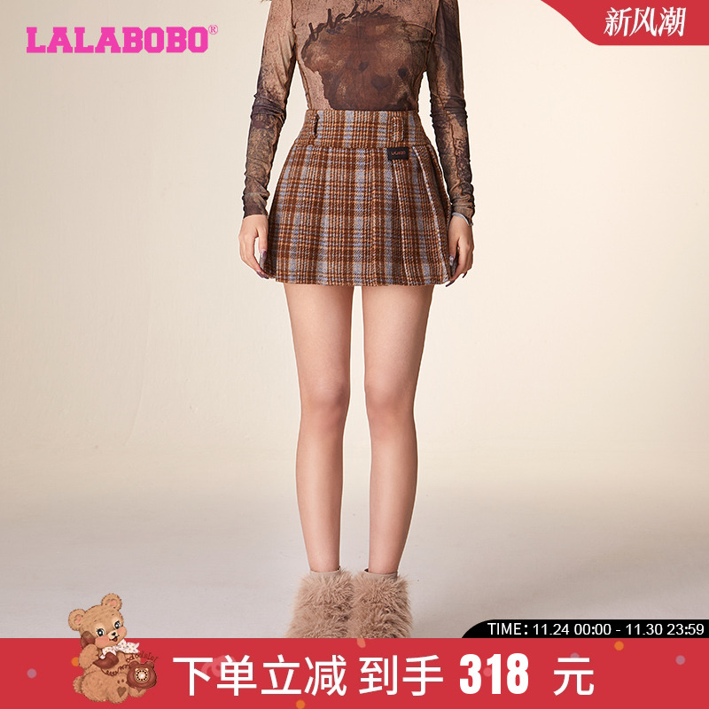 可爱格纹百褶裙LALABOBO