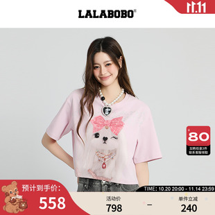 女印花宽松休闲短款 上衣夏新款 LALABOBO25年短袖 T恤 商场同款