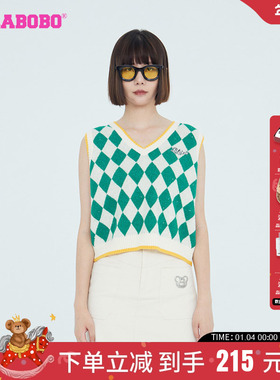 LALABOBO早秋新品美式街头复古猫潮流百搭毛织背心女|LBCC-WSTM11