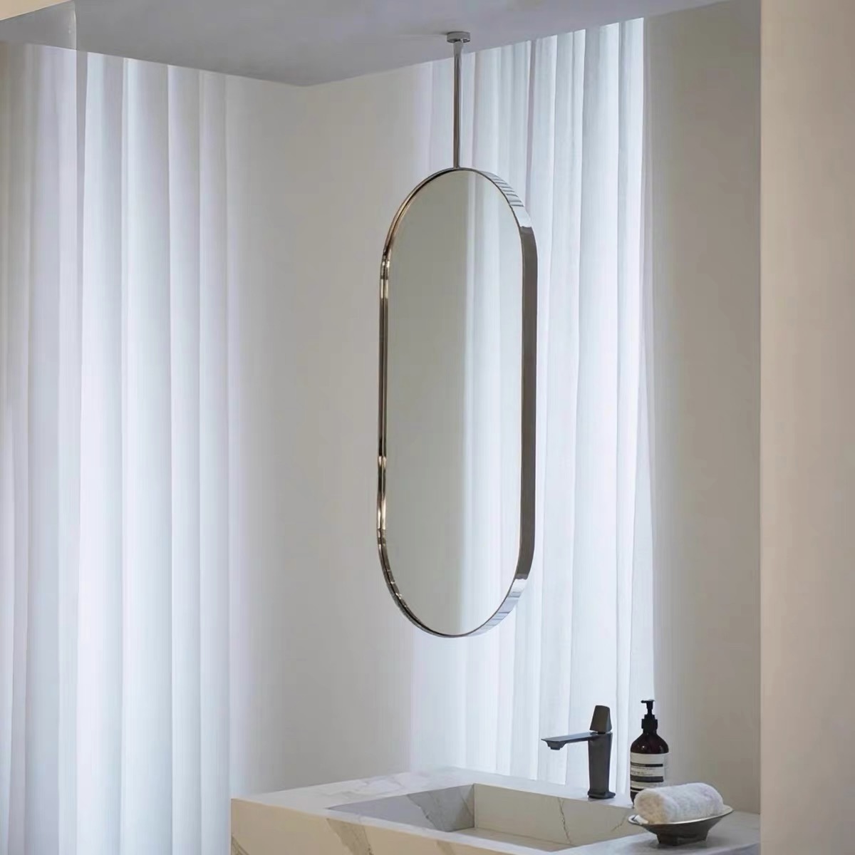 卫生间洗手台吊镜子不锈钢浴室镜