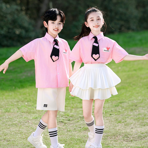 夏季英伦风粉色幼儿园毕业照班服