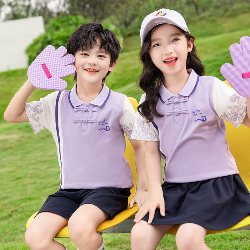 幼儿园园服夏装儿童短袖运动班服中国风校服套装小学生毕业演出服