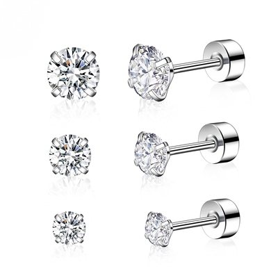 医用钛钢超闪锆石耳钉女高级感养耳洞耳环男螺丝拧扣耳饰洗睡免摘