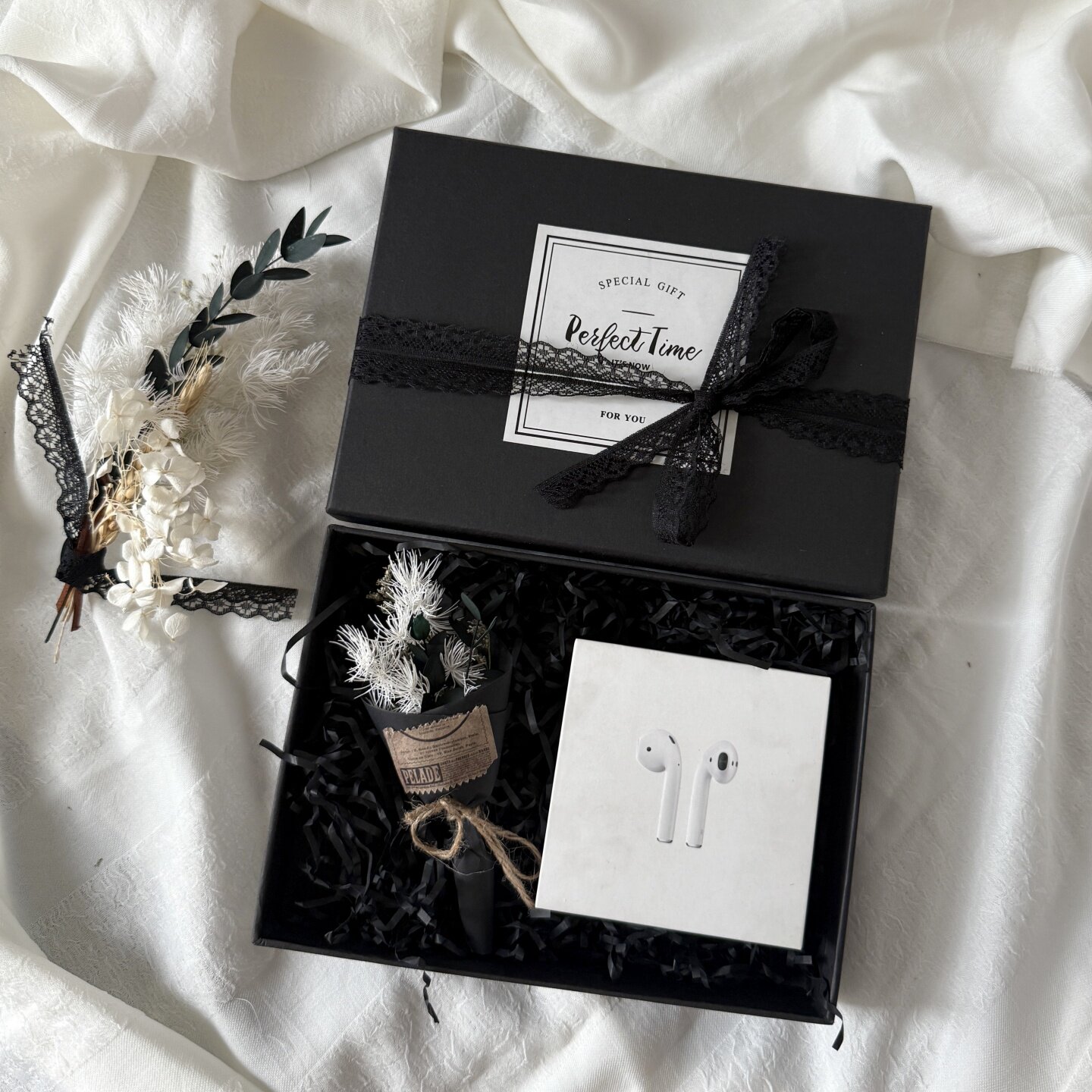 高档黑色丝带礼物盒香水耳机剃须刀盒子情人节礼品盒空盒子送男生