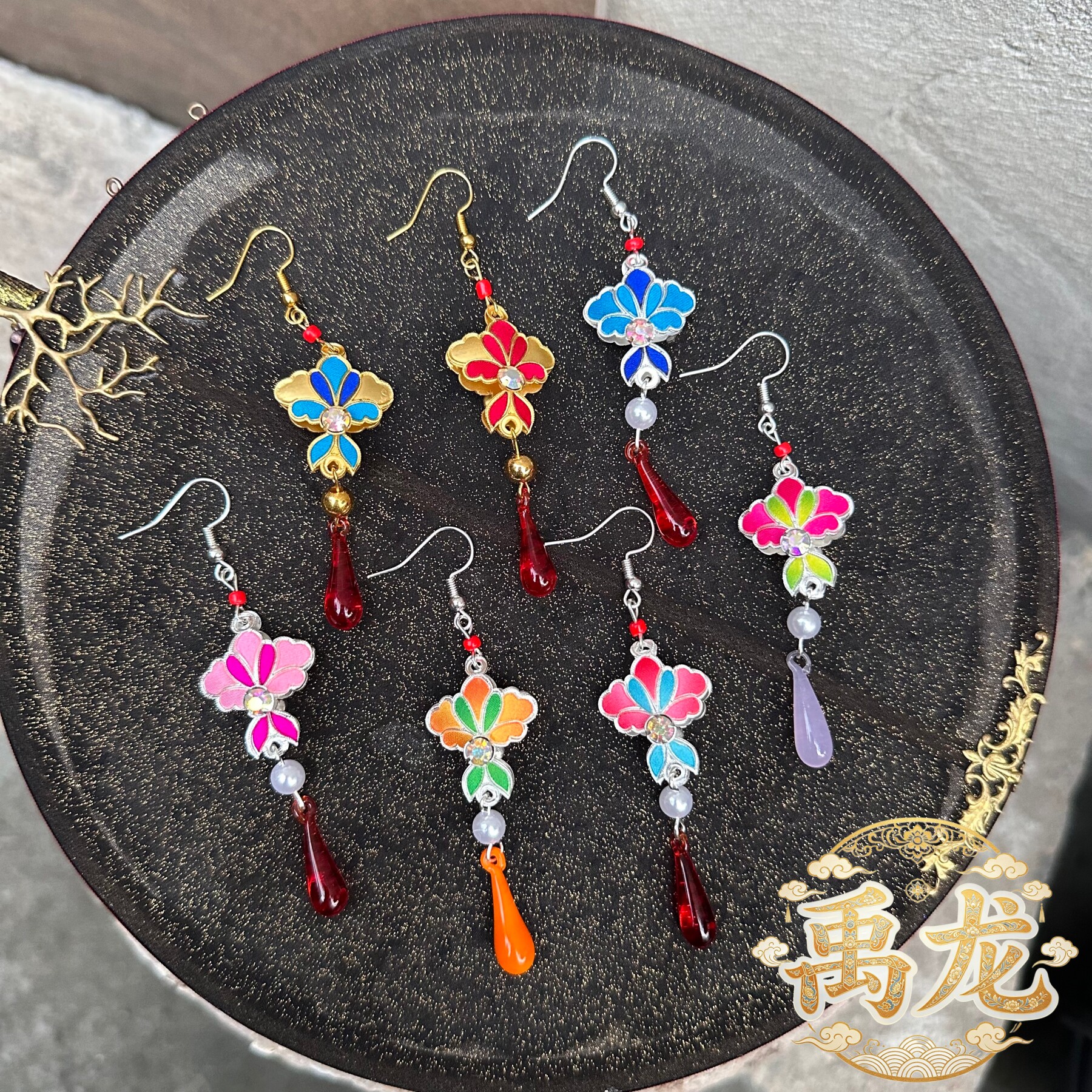 京越剧古风点绸水钻耳环汉服