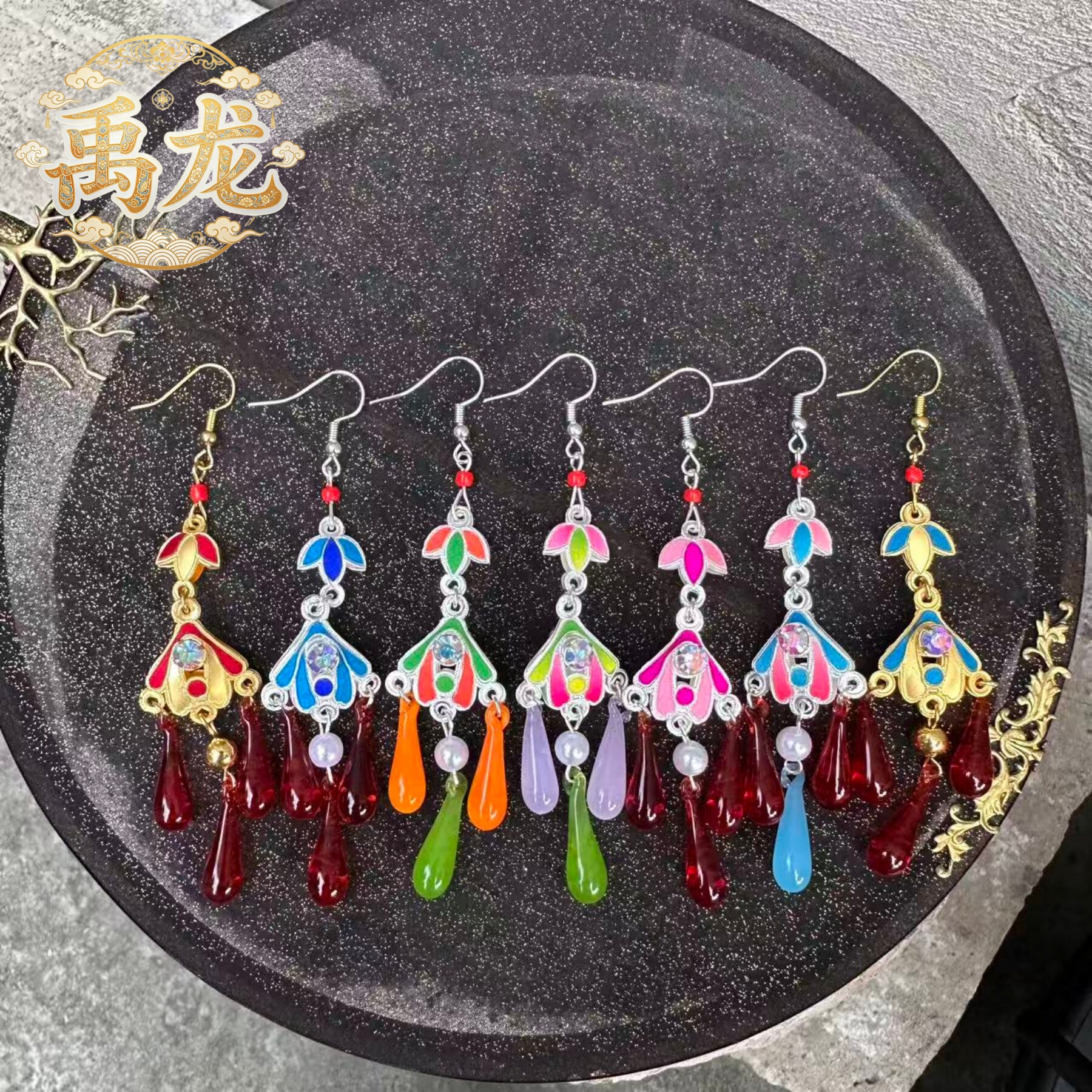 京越粤剧汉服花旦水钻耳环