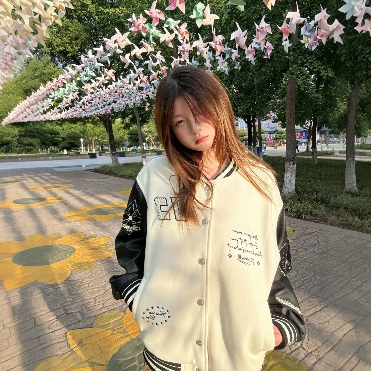 美式街头拼接撞色棒球服立领外套女秋季设计感宽松情侣装夹克上衣