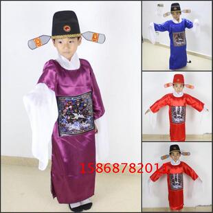 儿童古装县太爷戏曲表演服新郎官女驸马舞台演出服财神爷扮演服装