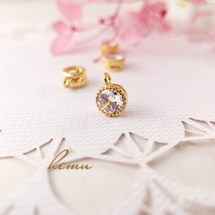 diy饰品配件日本进口18K包金电镀锆石蛋糕边耳环手链项链迷你吊坠